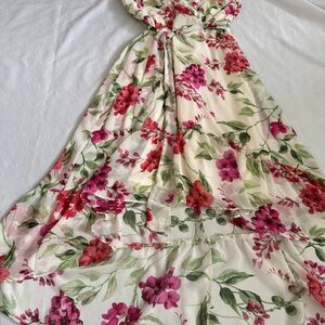 Roz & Ali White Maxi Skirt with Pink & Red Floral Print